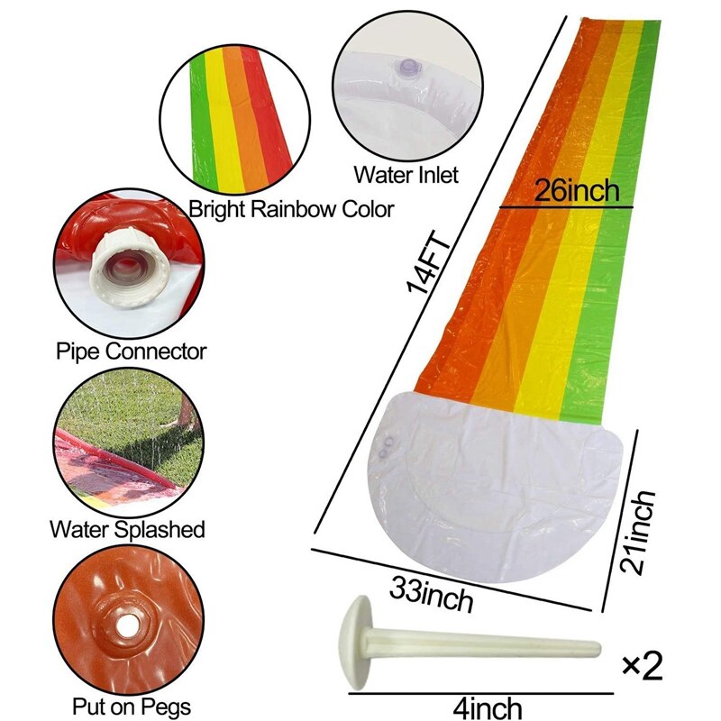 Hg-Gazon Glijbanen Regenboog Slip Glijbaan Met Splash Sprinkler En Crash Pad Voor Kinderen Achtertuin Zwembad games