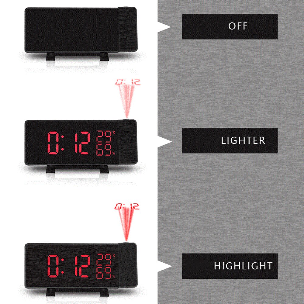 Projection LED Digital Alarm Clock Electronic Desktop FM Radio Clock Projector Alarms Time Snooze Wake UP For Bedroom Table