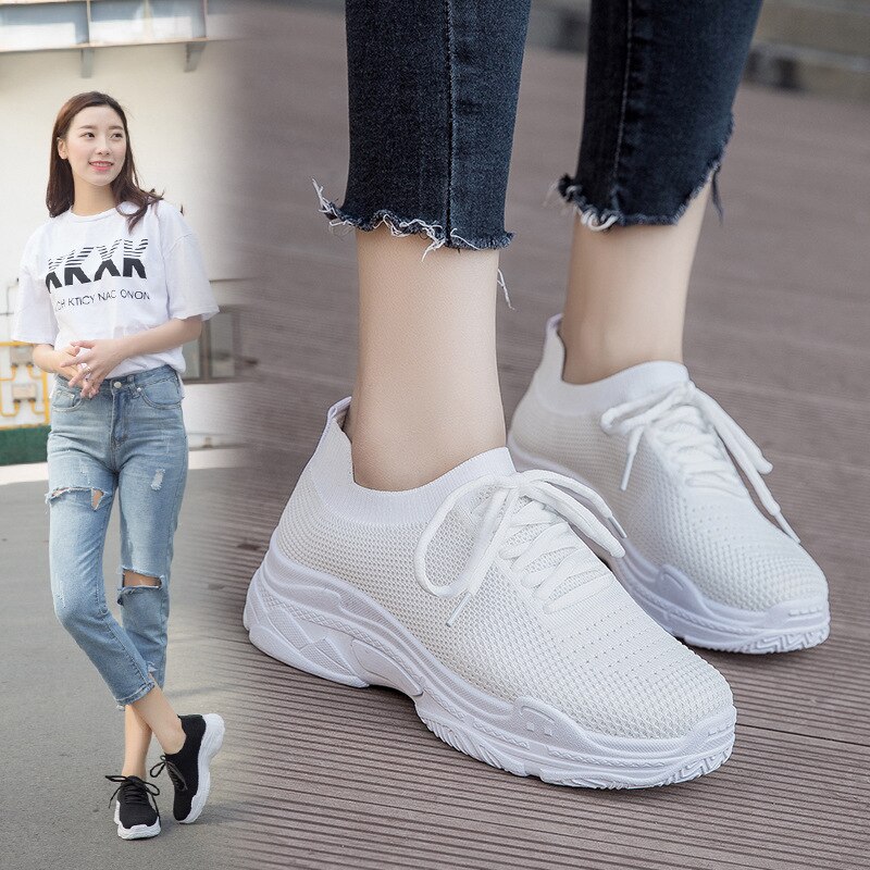 Sneakers White Coconut Shoes Woman Female Version Harajuku Breathable Elastic Socks Wild Sports Shoes Lightweight Fitness Yoga