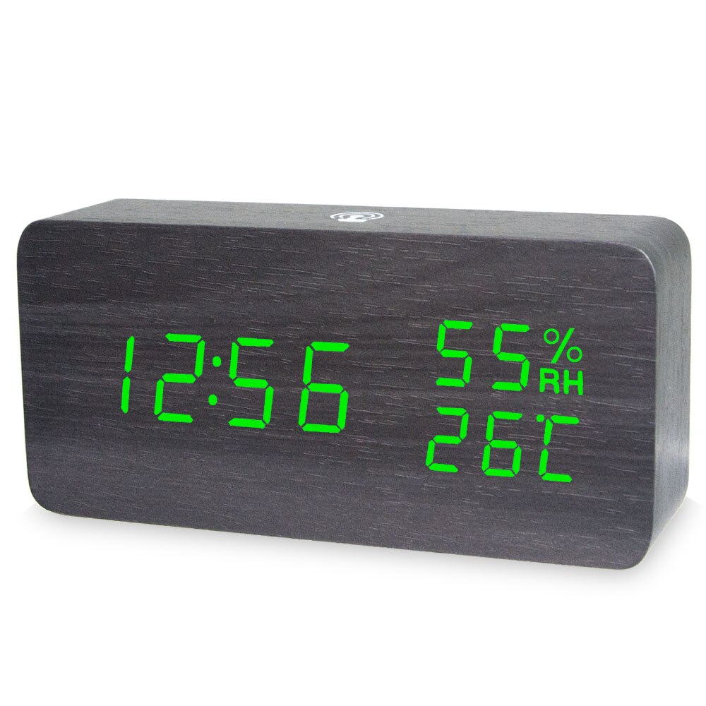 Moderne Houten Led Wekker Geluid App Controle Temperatuur Vochtigheid Datum Elektronische Desktop Digitale Usb Batterij Tafel Klokken: BLACK GREEN