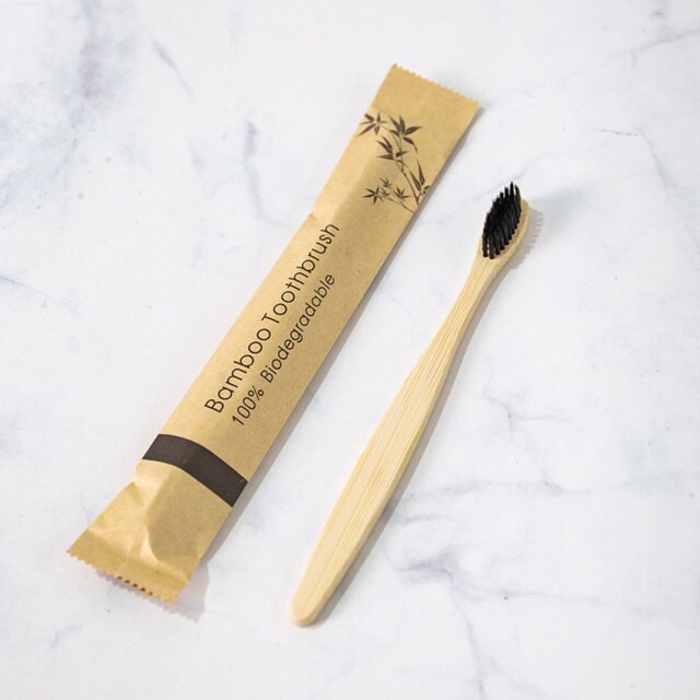 1pc Bamboo Toothbrush Soft Bristle with Individual Kraft Paper Bag Biodegradable Eco Friendly Products Oral Hygiene: 1pcs black