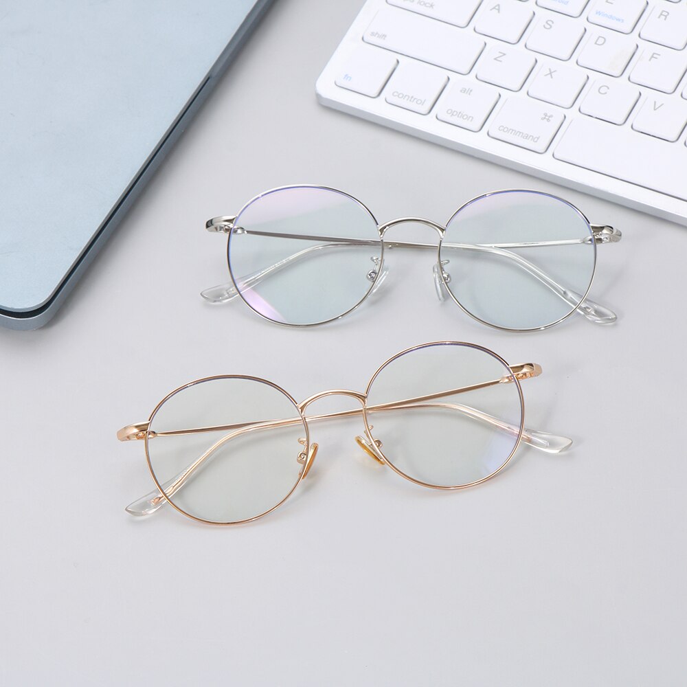 1Pcs Anti Blue Light Computer Glasses Classic Vintage Round Metal Glasses Frame Gaming Eyeglasses Can Be Equipped Other Glasses