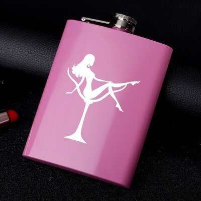 Mini Hip Flask 8oz Pink Alcohol Flask Stainless Steel Bachelorette Party Wedding for Bridesmaids: A