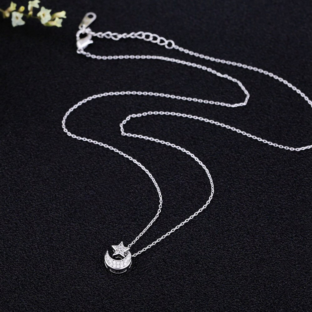 Trendy Zirconia Zilveren Plating Moon Star Hanger Ketting Mode Gouden Ketting Kettingen Voor Vrouwen Bruiloft Sieraden