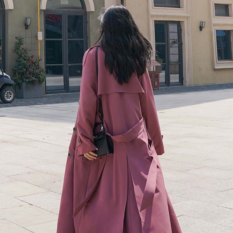 Trenchcoat Vrouwelijke Lente Herfst Koreaanse Pruim Kleur Lange Revers Vrouwen Windjack Losse Casual Dames Mantel Pendelen Jas