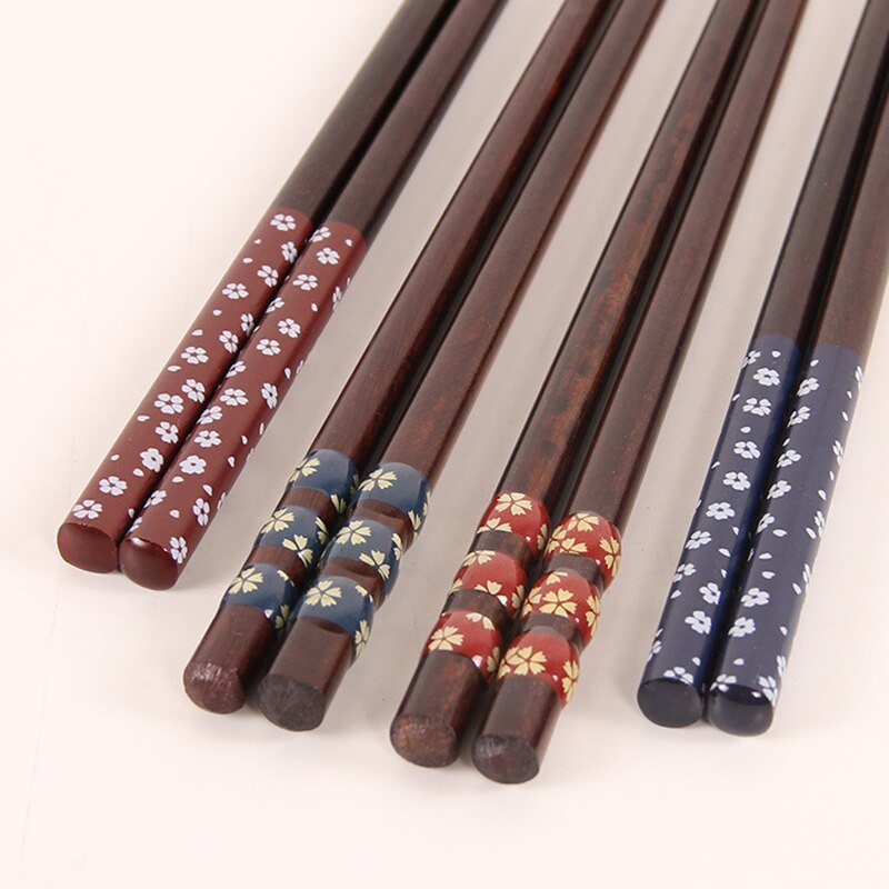 Japanese Style Natural Wooden Chopsticks Folwer Chopsticksc Kitchen Tableware 22.5cm
