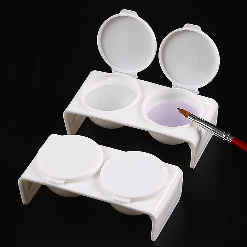 2 Stuks Wit Acryl Liquid Dappenglaasje Twin Cup Nail Art Pigment Houder Voor Monomeer Nail Borstels Wassen Container Manicure tool
