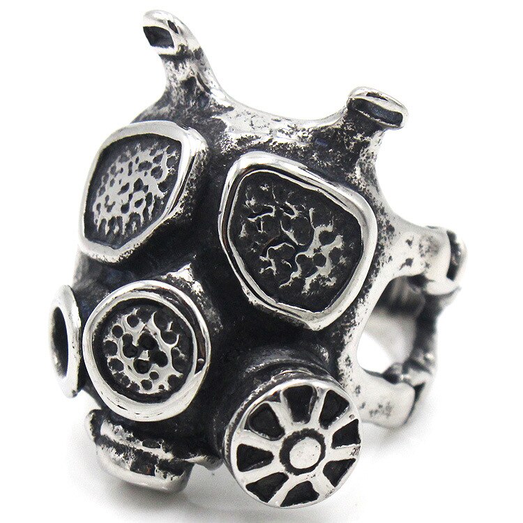 AsJerlya Vintage Gothic Carving Skull Ring Punk Robot Mask Rings Biker Hip-hop Rock Jewelry Unique Men Halloween