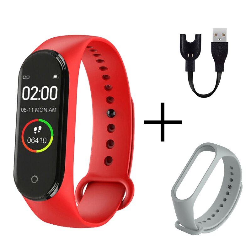 Sport Clever Armbinde Uhr Anruf Vibration Alarm Nachricht drücken Blutdruck Monitor Fitness Tracker Tragbare Digitale Armbanduhr: rot grau