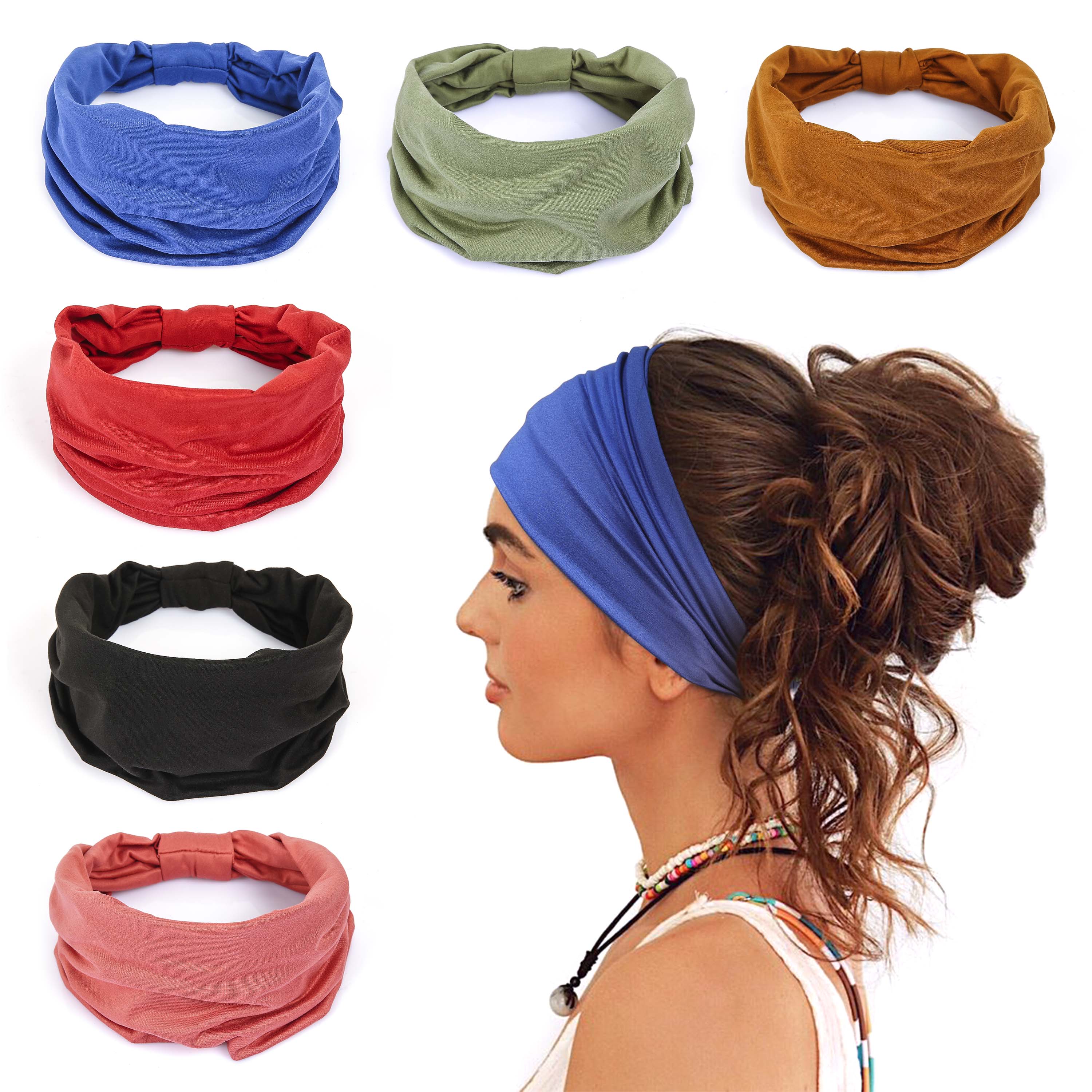 Diademas anchas para mujer, bandas elásticas suaves antideslizantes para el cabello, envolturas para la cabeza para Yoga y gimnasio, pañuelo de turbantes africanos de tela de algodón anudado