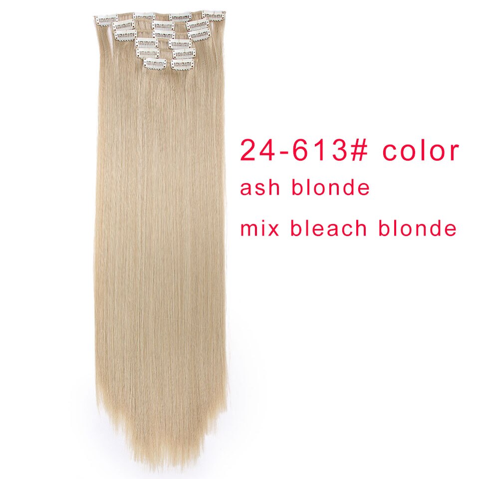 AISI QUEENS Clips In Hair Extension Long Straight Hair Clips for Women 8pcs/set Synthetic 16 Clips In Hair Extensions: 24-613