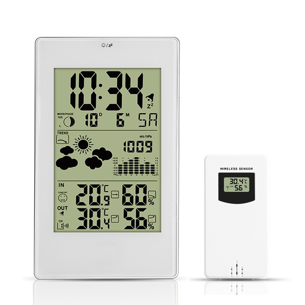 Lcd digitalt vækkeur temperatur fugtighedsmåler elektronisk tid temperatur dato display ur indendørs udendørs vejrstation