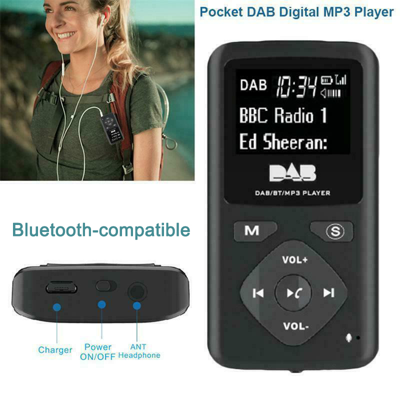 Portable Pocket Digital DAB/DAB+ FM Mini Radio Bluetooth-compatible MP3 Player With Earphone 1.8 Inch Display Screen