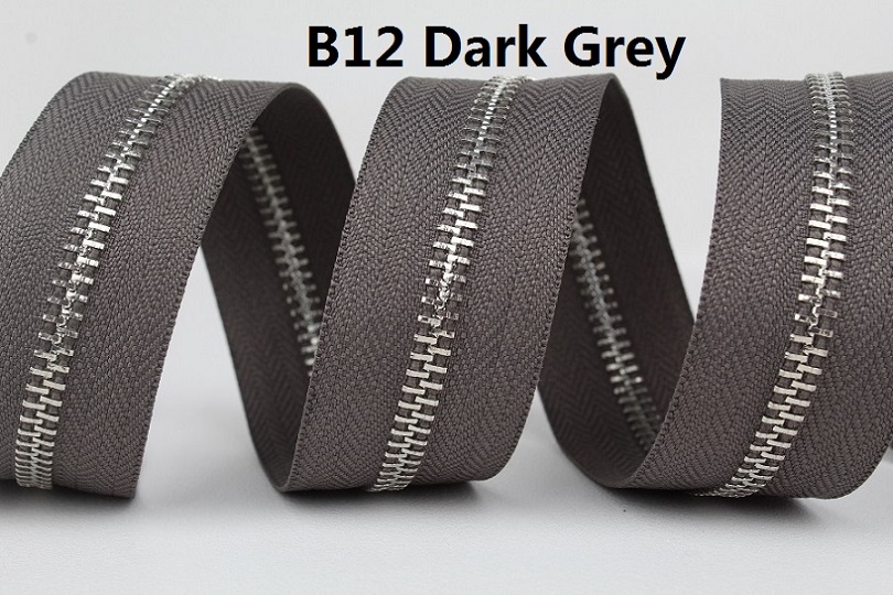 5 # zilver metalen rits enkele open-end grijs donker grijs navy blauw metalen rits roll high grade: B12 Dark Grey