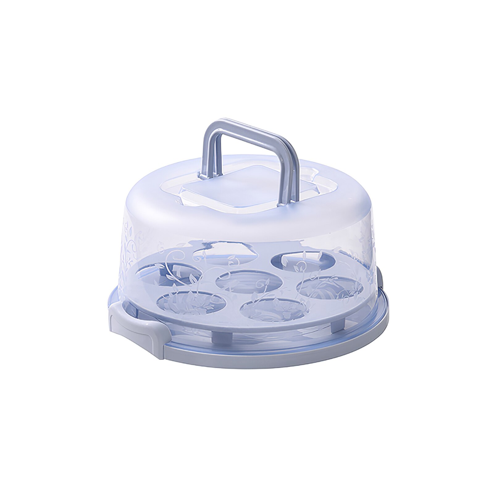 Portable Cake Box 7 Cupcake Positions Plastic Round Cake Carrier Transparent Pastry Storage Box Dessert Container Lid Box 50%: Blue