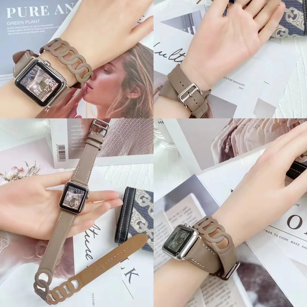 Nueva correa de cuero para Apple Watch 45mm 41mm pulsera de doble círculo serie iWatch 10 9 8 7 6 5 4 SE 44mm 42mm 40mm cinturón