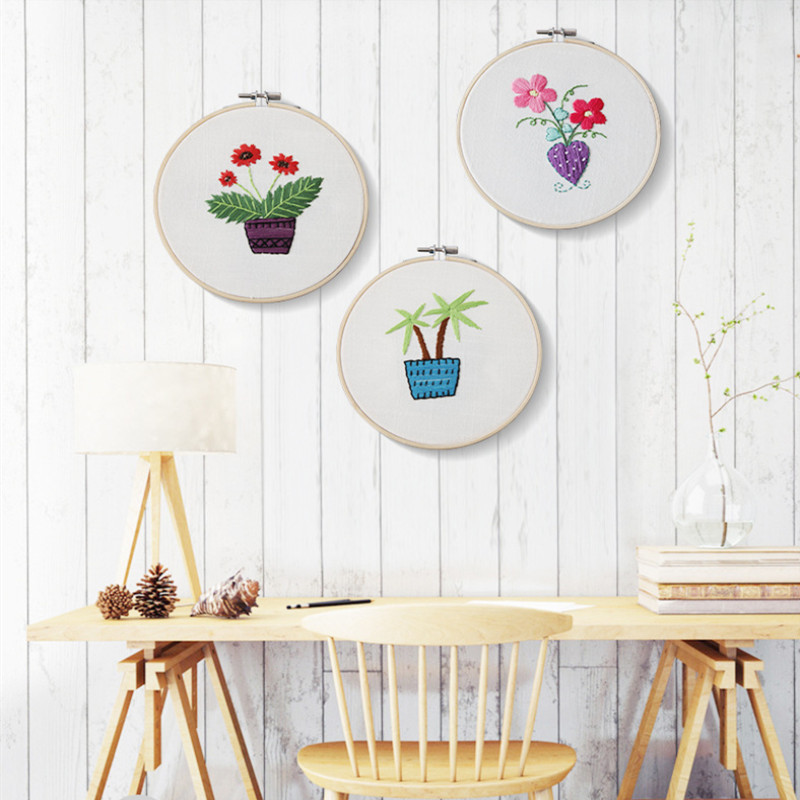 1 Juego de bordado de plantas verde con Marco, kit de costura Manual DIY para principiantes, Serie de punto de cruz, manualidades decoración de costura