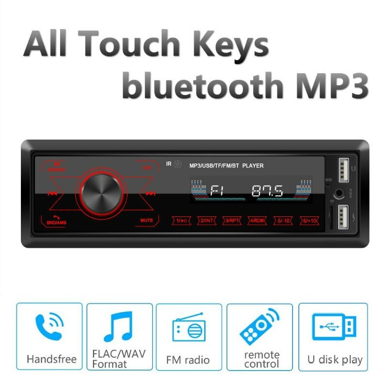 bluetooth MP5 Player Car Stereo Radio Receiver MP3 Player Hands-free All Touch Keys FM USB SD AUX U Disk Subwoofer Amplifier