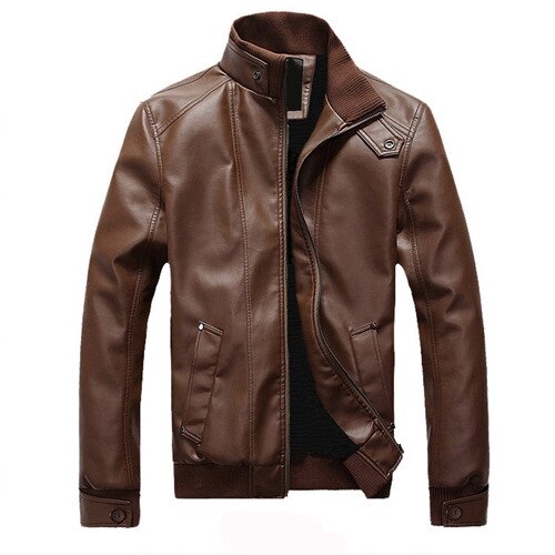 Herre læder jakker herre jakke klassisk motorcykel cykel cowboy jakker mand plus tyk stativ krave frakker toppe m -3xl: Brun / Xl