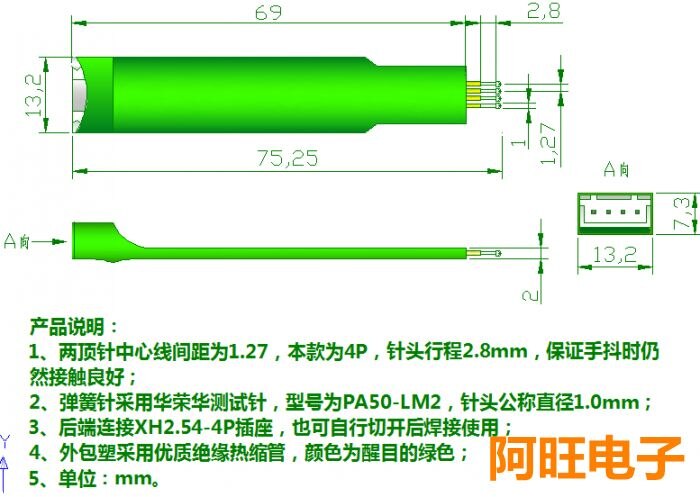 1.27-4P STC Burn Needle Test Needle Writing Program Probe 4 Pin Spring Needle 1.27mm 4P
