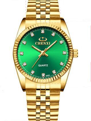 Chenxi – montre de luxe en acier inoxydable pour hommes et femmes, horloge dorée, à Quartz, à la , , 004a: Green Dial Man