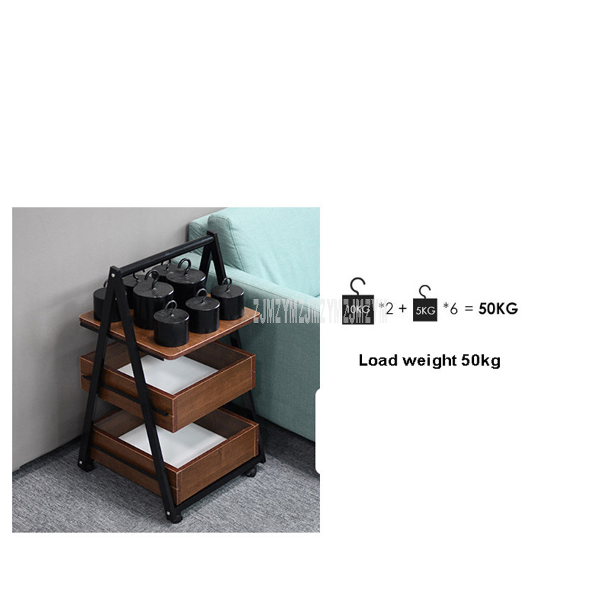 3 Layer Simple Movable Tea Table File Cabinet Leisure Triangle Sofa Side Table With Wheel and Storage Drawer