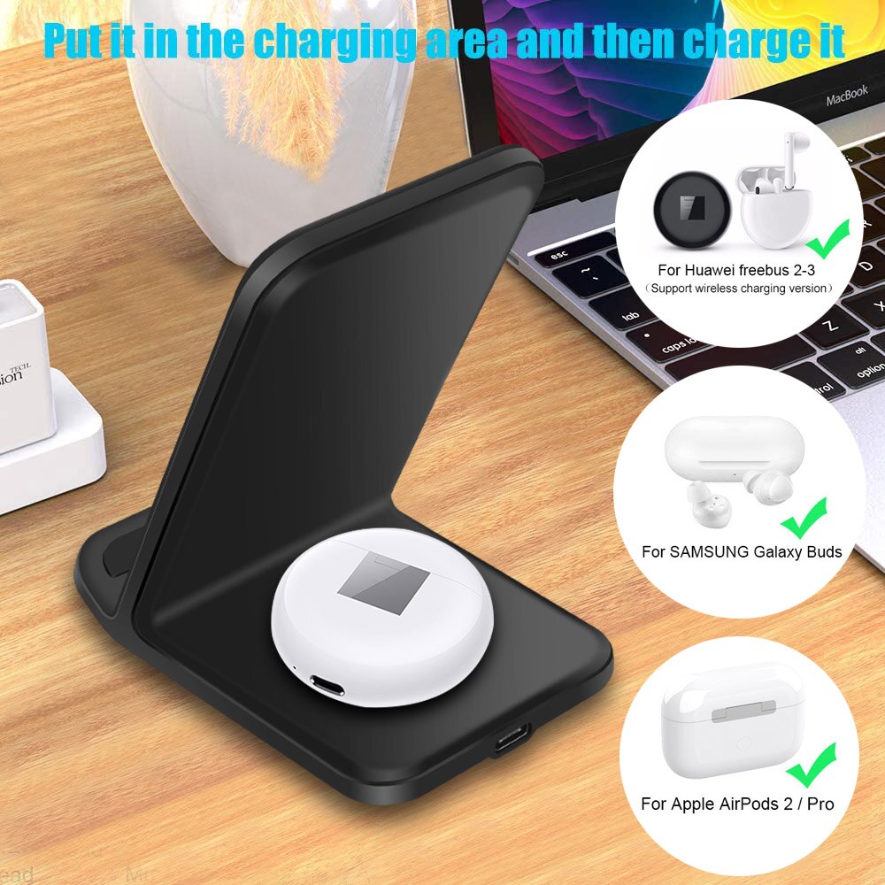 15w 2 em 1 suporte carregador sem fio para samsung s20 s10 botões qi estação doca de carregamento rápido para airpods pro para iphone 11 xs xr x 8