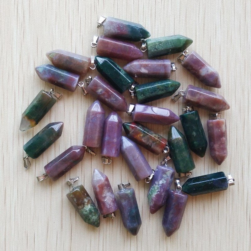 50pcs/lot bestselling good natural stone mix point pillar pendants for jewelry making: India agate