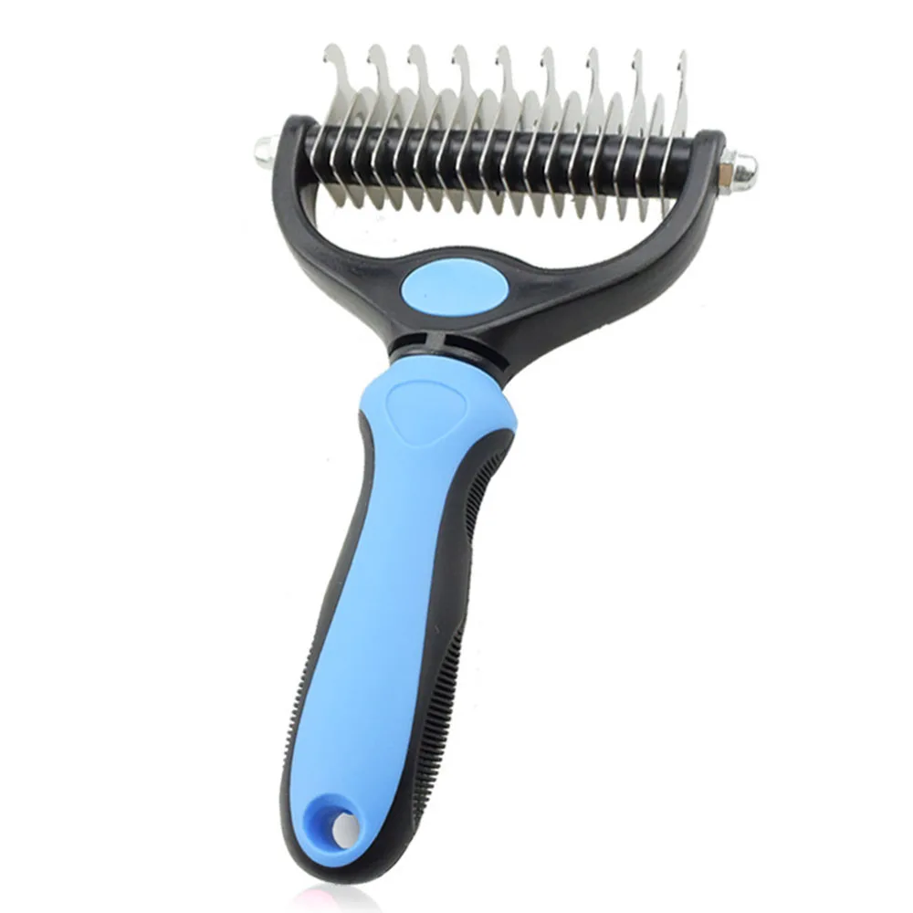 Pet Grooming Brush - Double Sided Dematting Tool - Undercoat Rake for Dogs & Cats