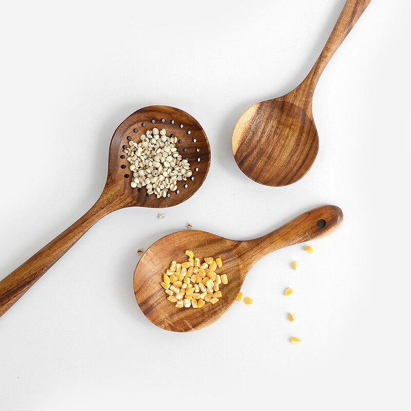 Wooden Kitchen Utensils Cooking Spoon Rice Paddle Long Handled Spoon Ladle Salad Mixing Serving Spoon Cooking Tools Accessories