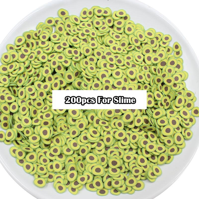 200Pcs Obst Scheiben Schleim Zusatzstoffe Weiche Fimo Scheiben für Nail art Schönheit Decor Schleim Füllstoff Supplies Charms Zubehör Spielzeug: 200Pcs Avocado