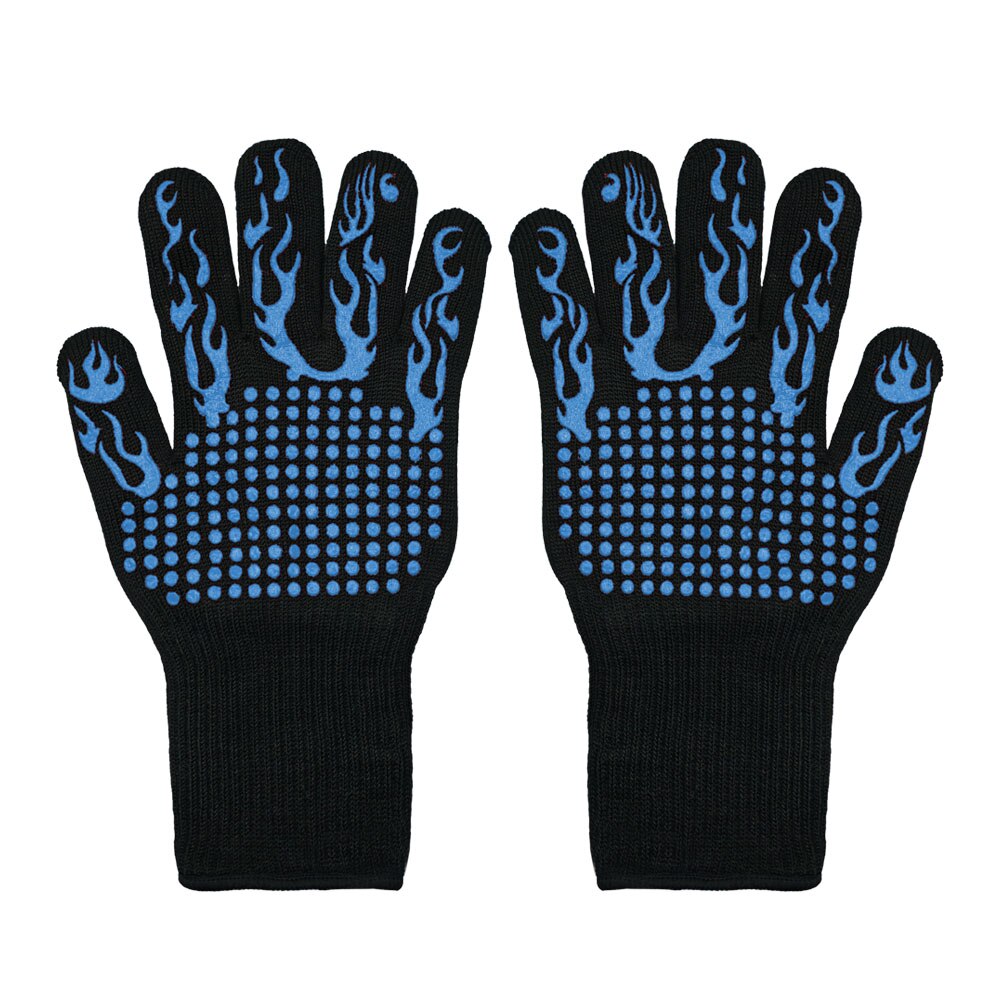 Safety Fireproof Gloves Fire Insulation High Temperature Resistant Work Gloves Kitchen BBQ Grill Non-slip Microwave Oven Gloves: A pair Blue