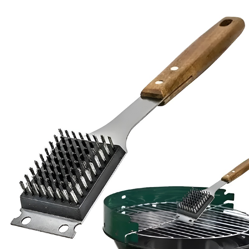 BBQ Grill Brush 304 Stainless Steel – Grill Brush for Outdoor Grill with Extended,Large Wooden Handle Cleaning Brush