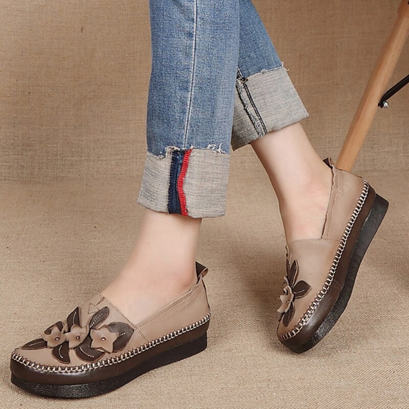 AARDIM-chaussures en cuir véritable pour femmes, chaussures tendance à la palatine mignon, style rétro, mocassins, collection automne sans lacet