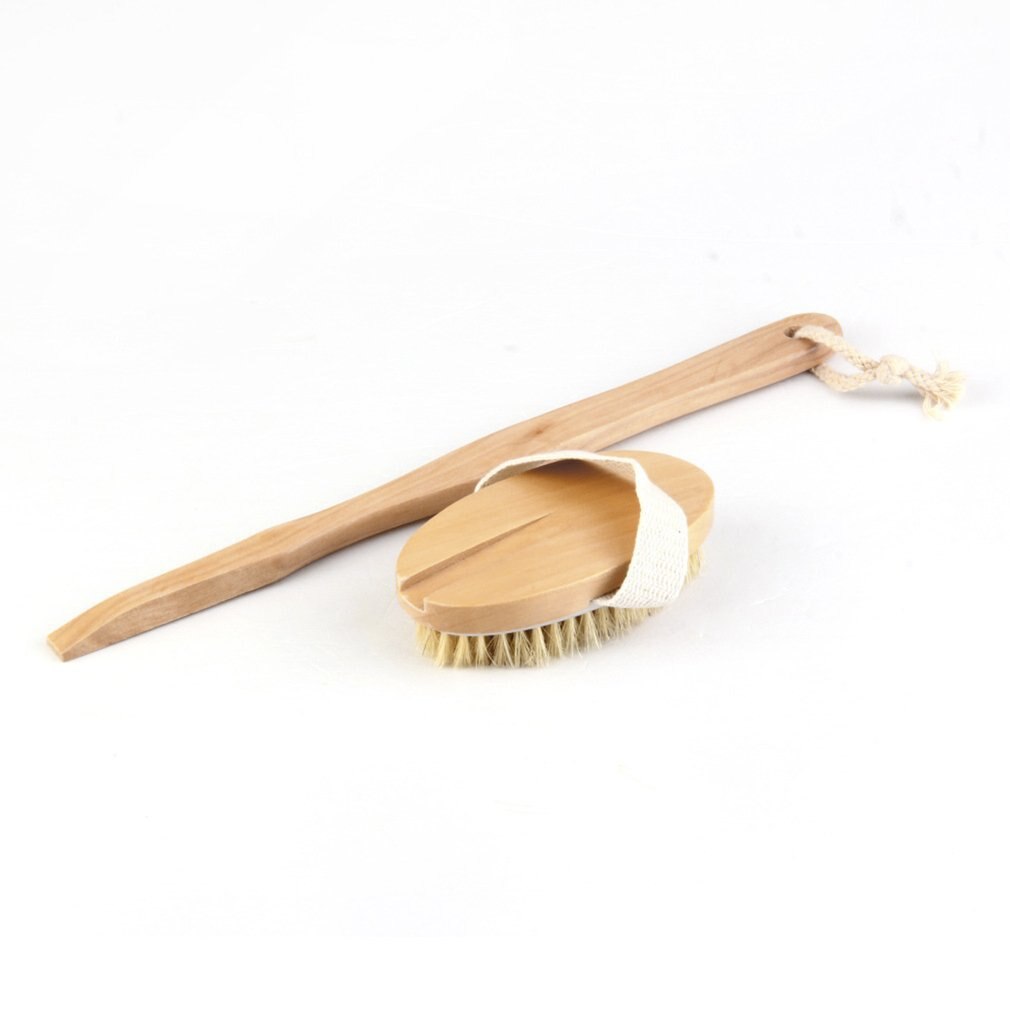 Natural Long Handled Wooden Body Brush Massager Wood Bath Shower Back Scrubber Skin Cleaning Brush For Back Cleaning Helper