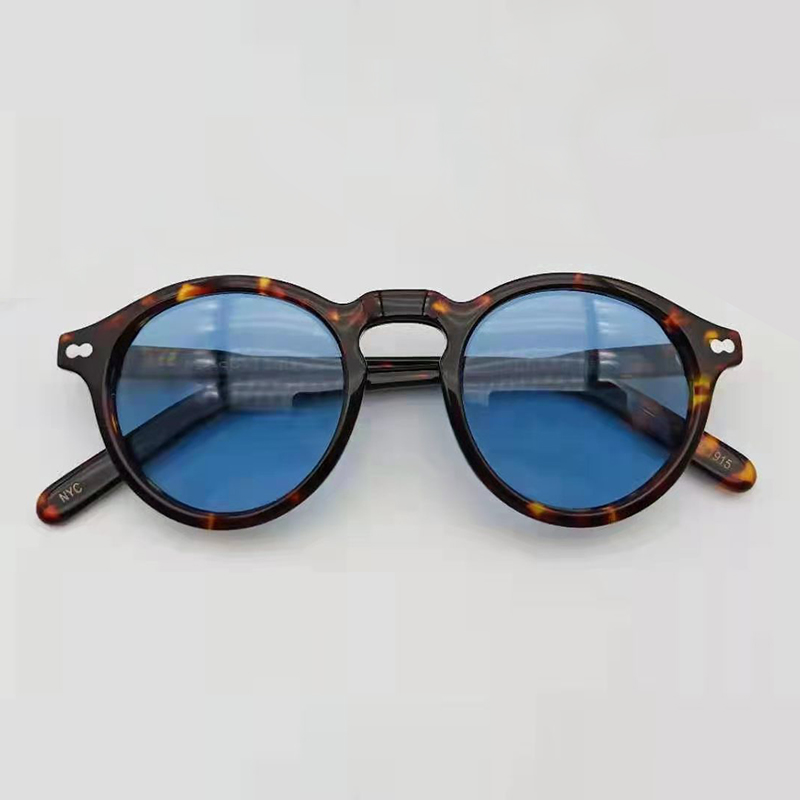 Lemtosh runda solglasögon herr johnny depp polariserade solglasögon kvinna lyxmärke vintage acetatbåge mörkerseende glasögon: Grå / Grön