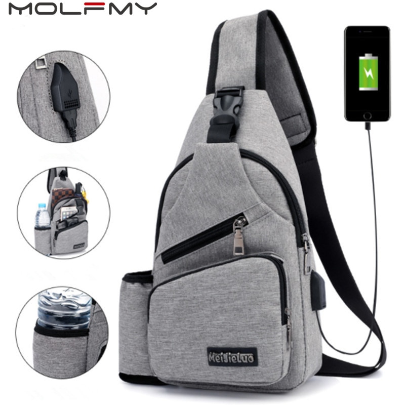 Unisex External USB Charge Chest Bags Male Men Chest Waist Pack Antitheft Travel Crossbody Bags For Men Sling Shoulder Bag