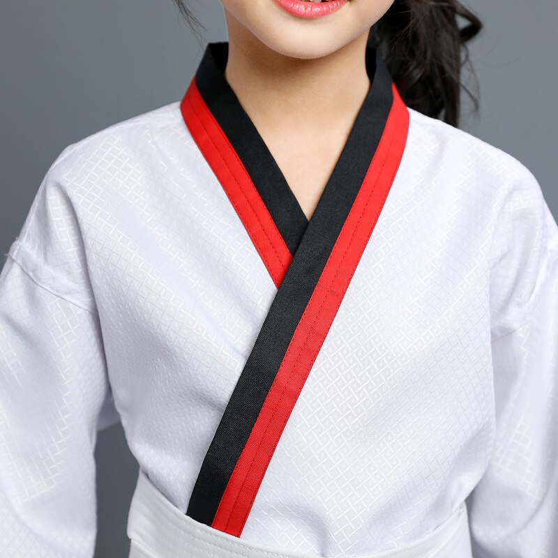 Erwachsene Mann Männlich Weiblich kind kinder Atmungsaktive baumwolle Taekwondo uniform Genehmigt Taekwondo training dobok kleidung mit 1 gürtel F