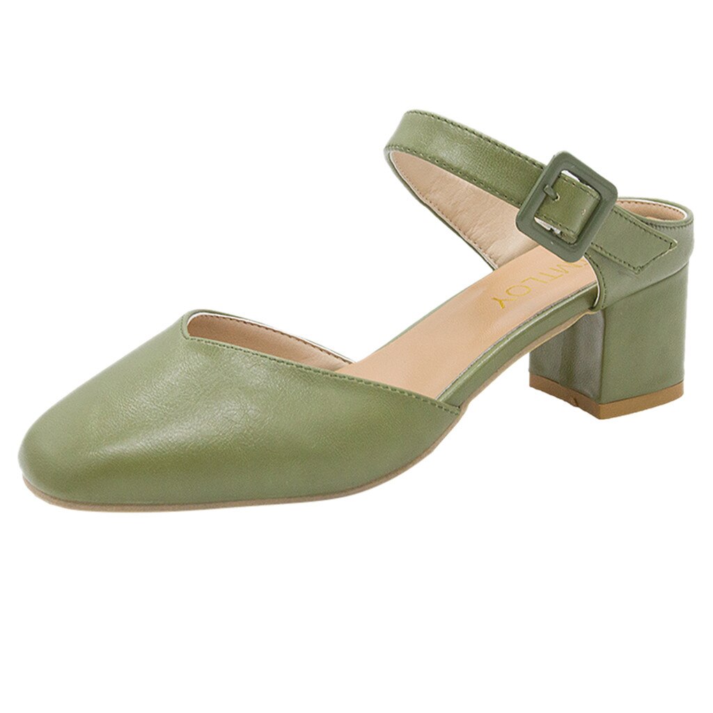 SAGACE Sandalen Vrouw Effen Kleur Ruw Met Baotou Grote Maat Losse Hoge Hak Grote Size Eervolle Mode Vrouwen Zomer Schoenen: Groen / 36