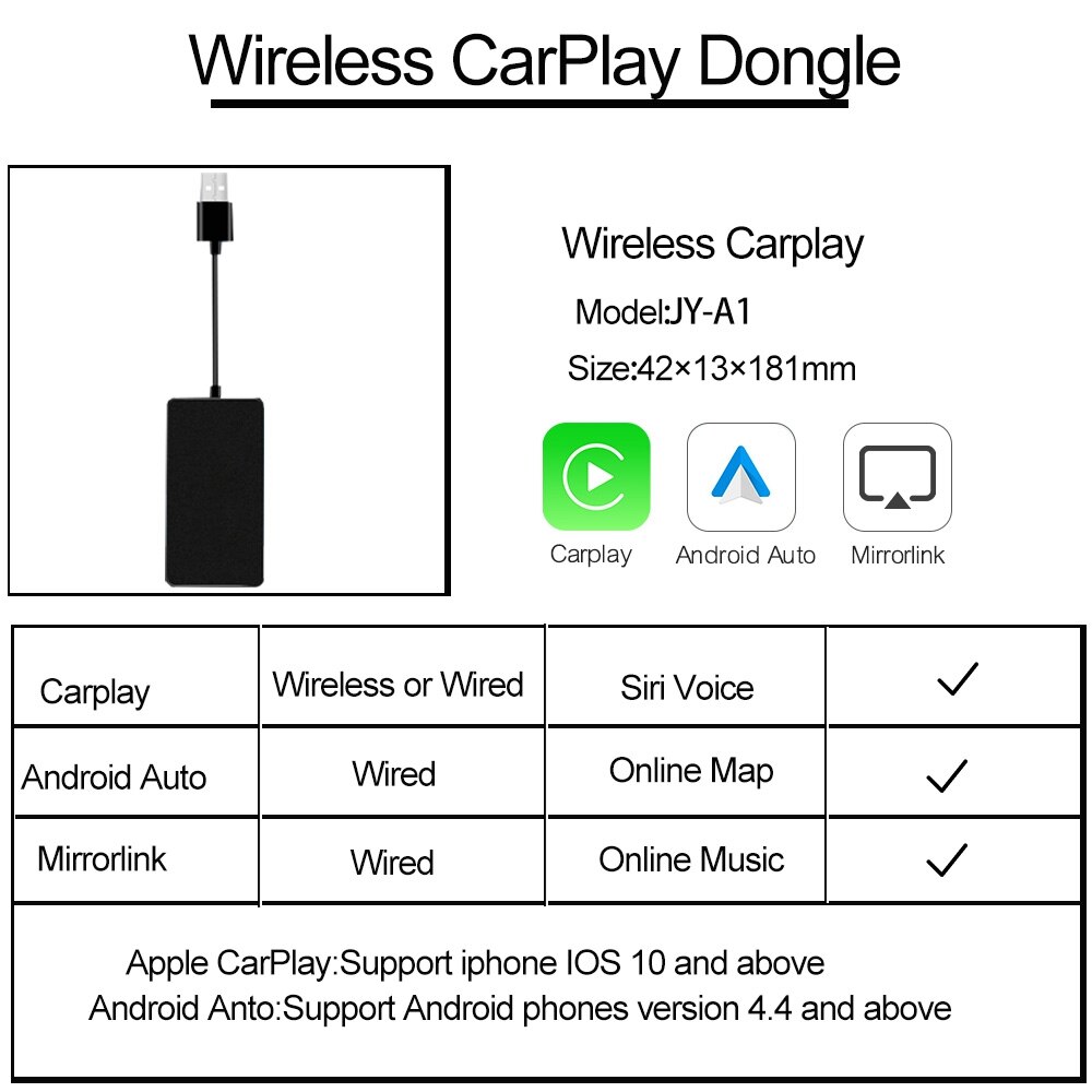Black Wireless Carplay Car Link Dongle for iOS Android GPS Navigation Display Car Stereo Phone Screen Link Car Display Dongle