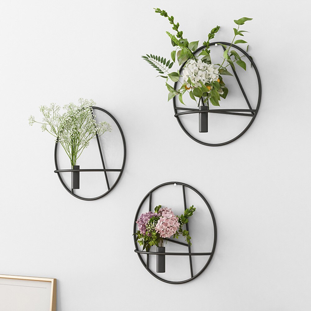 Metal Geometric Candlestick Modern Art 3D Circle Metal Candle Holder Wall Hanging Flower Vas for Home Bedroom Decoration Crafts