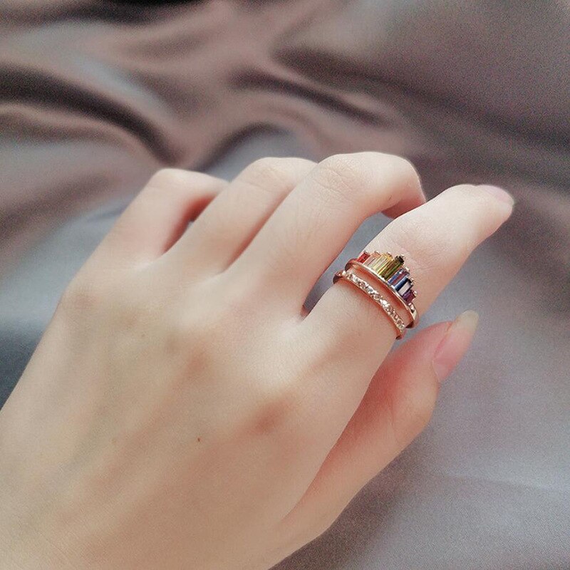 Crown Rainbow Rings for Women Adjustable Rose Gold Crystal Ring Best Wishes to My Daughter Birthday Female Jewelry