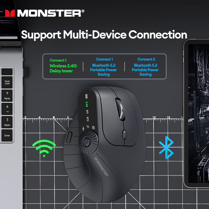 Choice Monster M2 PRO Dual Mode Rechargeable Wireless Gaming Mouse Lightweight & Comfortable Ergonomic Vertical Vertical Mouse