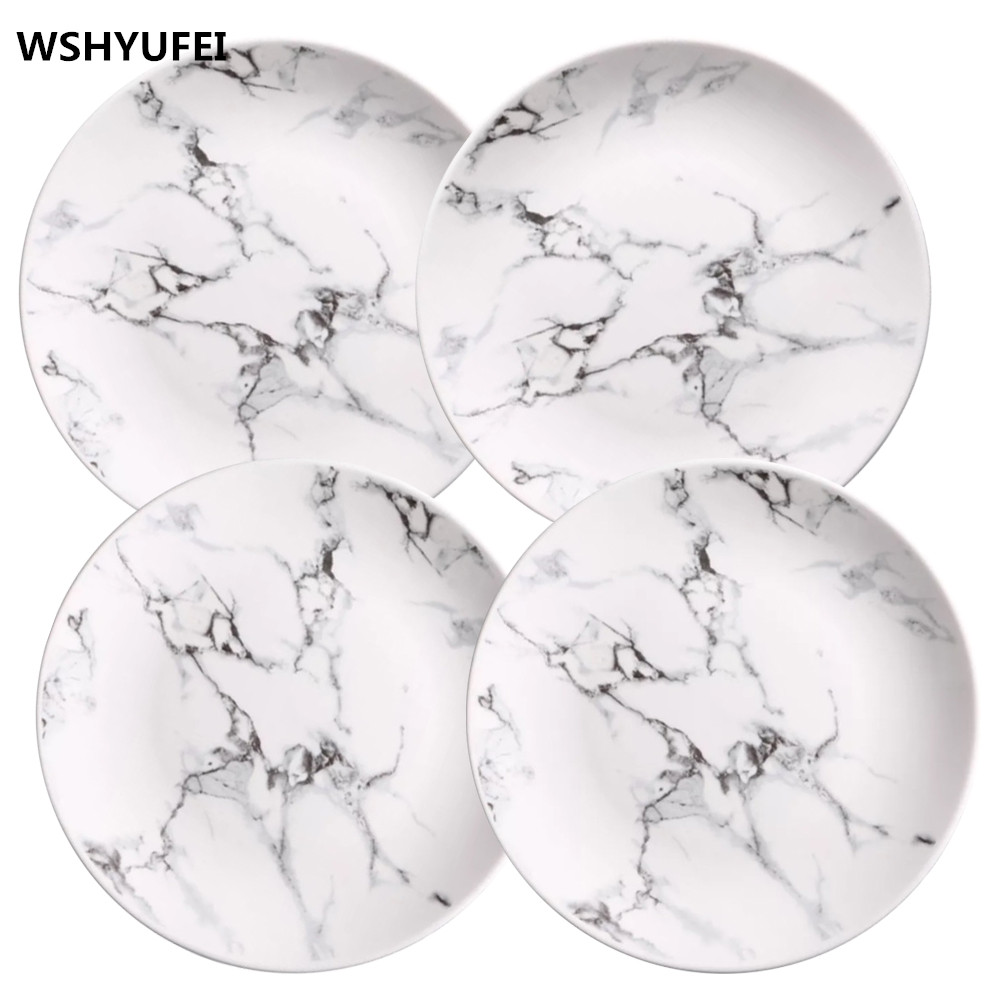 4 pcs set 6 or 8 or 10 inch Marble dinner plates ceramic tableware dinner set marble dinnerware