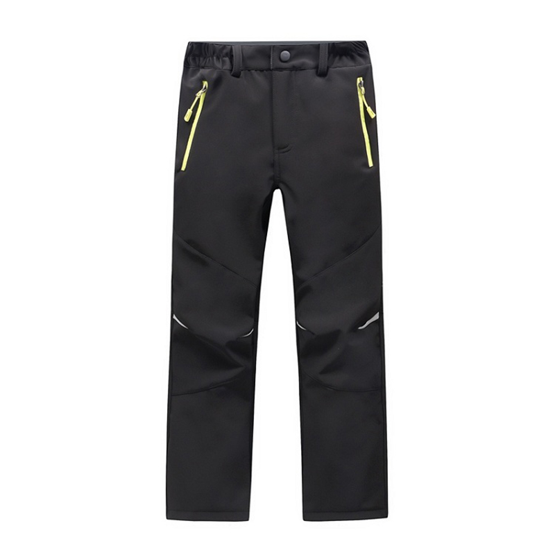 Children Winter Softshell Hiking Pants Thermal Fleece Kids Pants Outdoor Waterproof Camping Trekking Skiing Thousers: Black / XL
