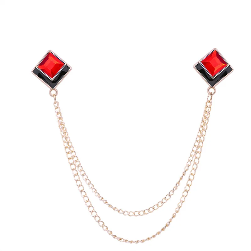 Koreaanse Geometrische Crystal Broche Kwastje Ketting Revers Pin Mannen Shirt Kraag Sieraden Wedding Party Broches Accessoires: Black Gun Plated