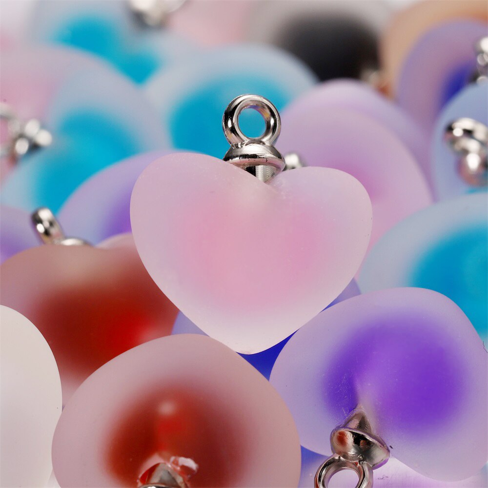 10 unids/lote de abalorios de corazón de colores esmerilados de resina, pulsera, pendientes, collar, colgante de cuentas de gelatina para suministros de joyería DIY