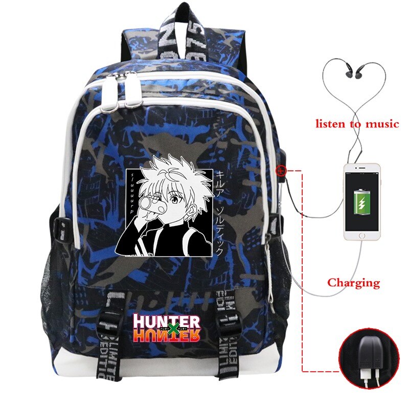 Hunter X Hunter School Bags Japan Anime BackpackS Boys Girls USB Charging Travel Large Laptop College Students Schoolbag Bagpack