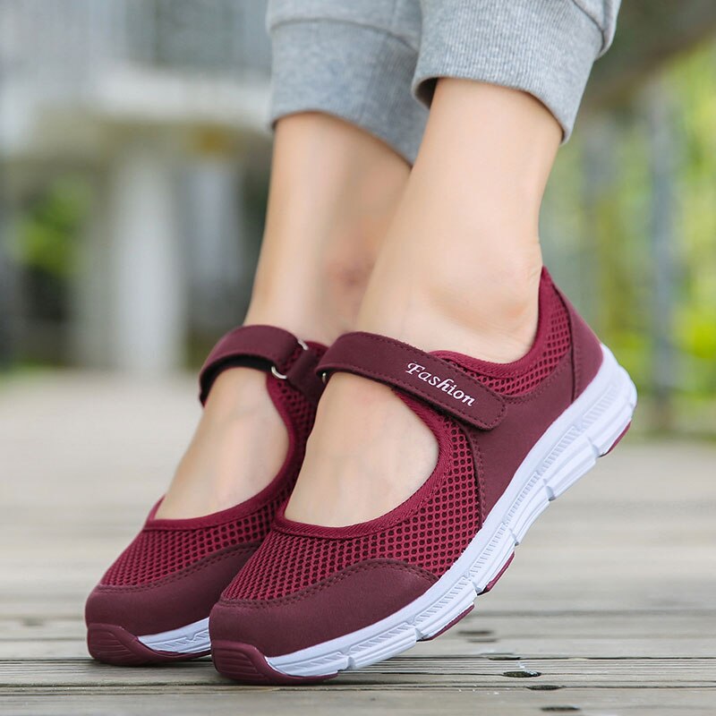Zapatos casuales transpirables mwy para mujer, zapatos planos de suela suave para mujer, zapatos de verano de malla transpirable, zapatillas de tenis femeninas: Vino tinto / 39