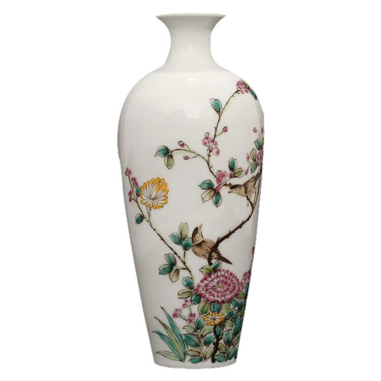 Jingdezhen – Vase à fleurs et oiseaux de la dynastie Qing, peint à la main, Antique, de l&#39;année: Default Title